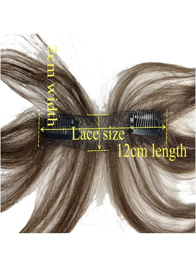 AYunhe 3D Air Bangs شعر بشري حقيقي للأطفال، قطعة شعر أمامية غير مرئية من الدانتيل الكروشيه للفتيات، رفيعة وقابلة للتنفس، مشبك فرنسي مزيف (بني داكن، دانتيل 12x2 سم) - Image 2